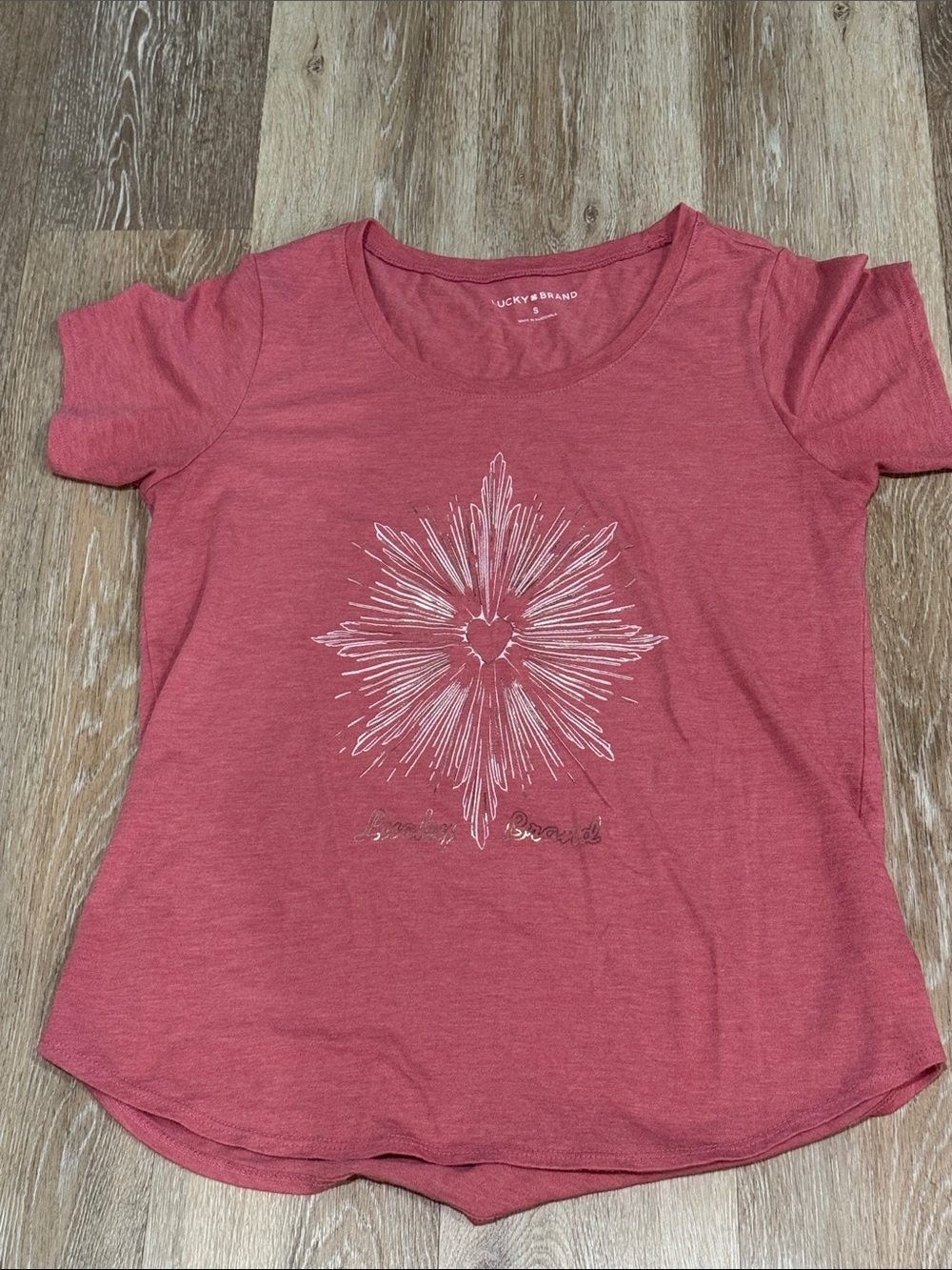 Lucky Brand Salmon Coral Pink TriBlend Graphic Short Sleeve Crew Neck Tee M